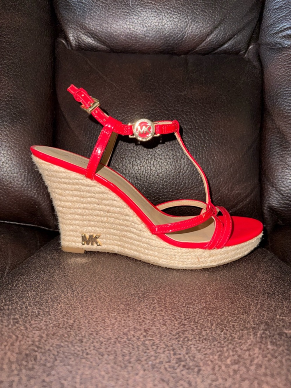 Michael Kors Patent Leather Espadrille Wedge Sandals